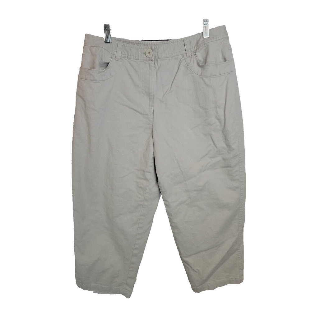 Talbots Beige Chino Linen Blend Straight Leg High Rise Capri Pants Women's SZ 14